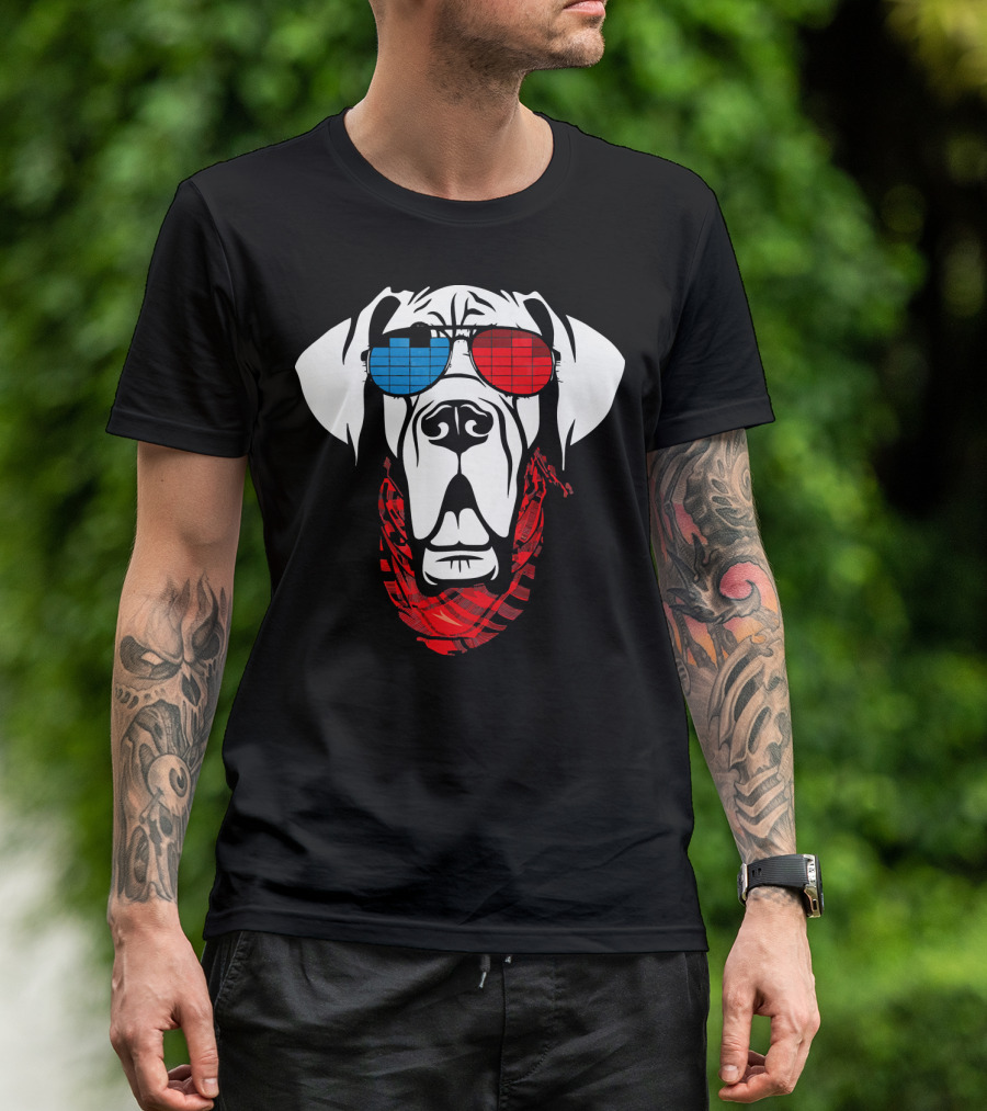 Great Dane LED Sound Activated Dog Wearing 3D Glasses With Scarf T-Shirt