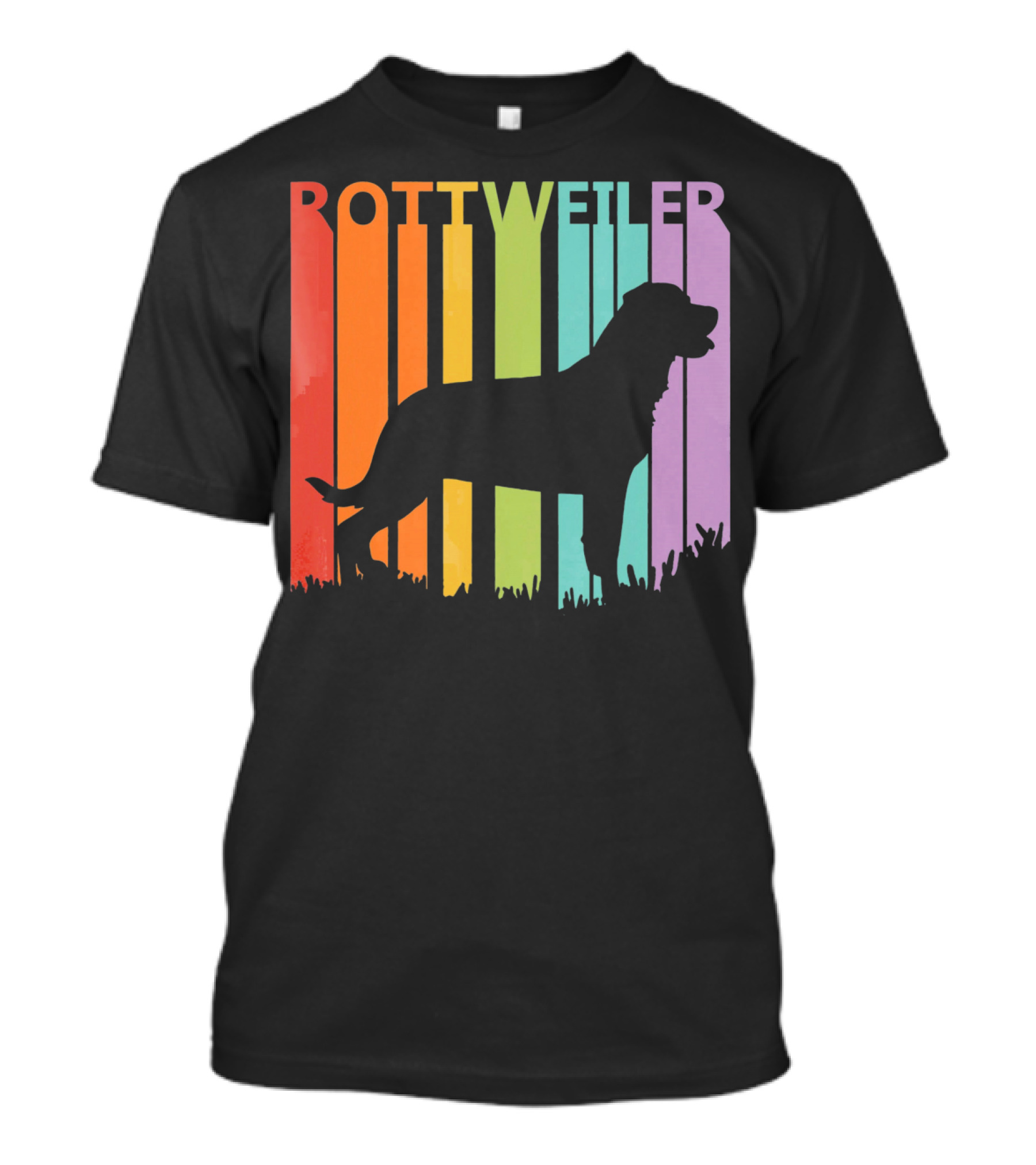Rottweiler Silhouette On Rainbow Background T-Shirt
