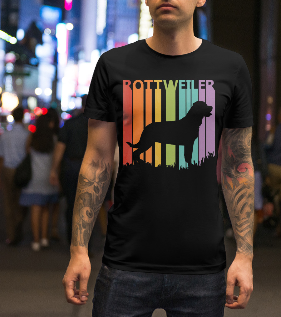 Rottweiler Silhouette On Rainbow Background T-Shirt