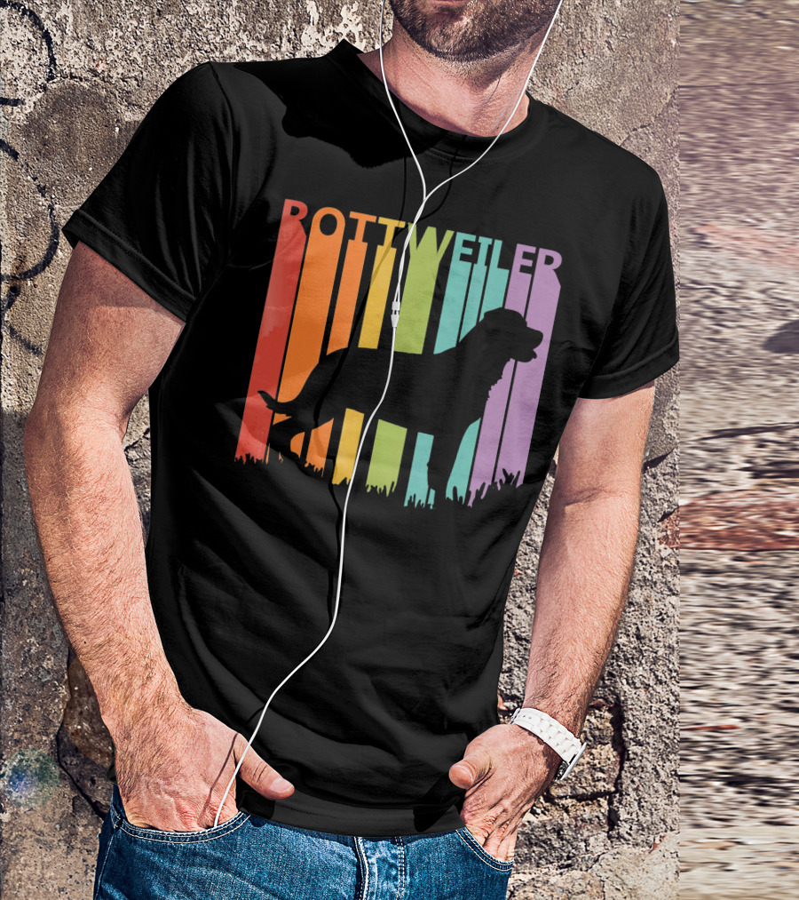 Rottweiler Silhouette On Rainbow Background T-Shirt