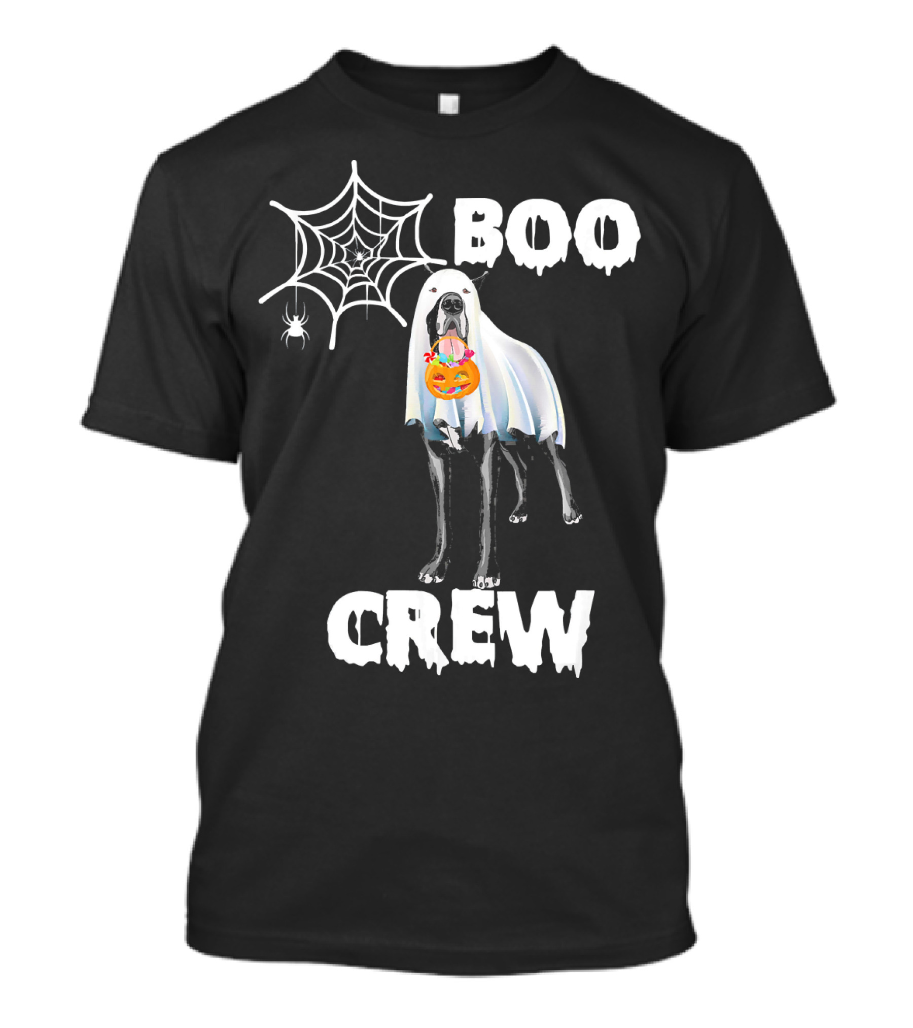 Great Dane Boo Crew Halloween Dog Ghost With Spider Web And Pumpkin T-Shirt