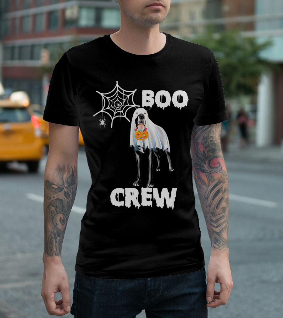 Great Dane Boo Crew Halloween Dog Ghost With Spider Web And Pumpkin T-Shirt