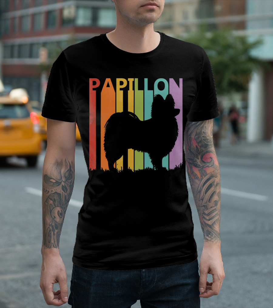 Papillon Silhouette with Colorful Background T-Shirt