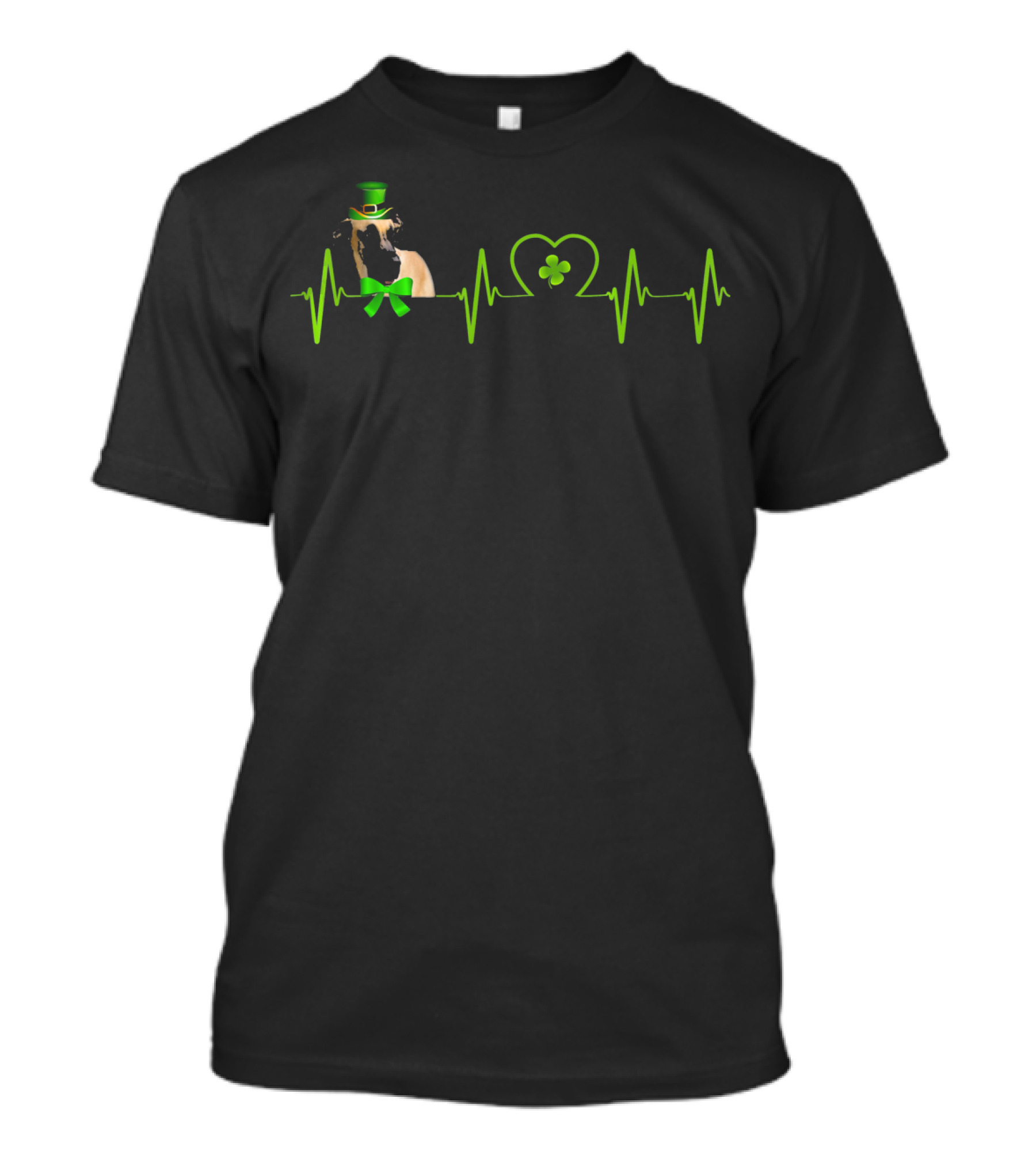 Great Dane Heartbeat St Patricks Day Dog With Shamrock And Leprechaun Hat T-Shirt