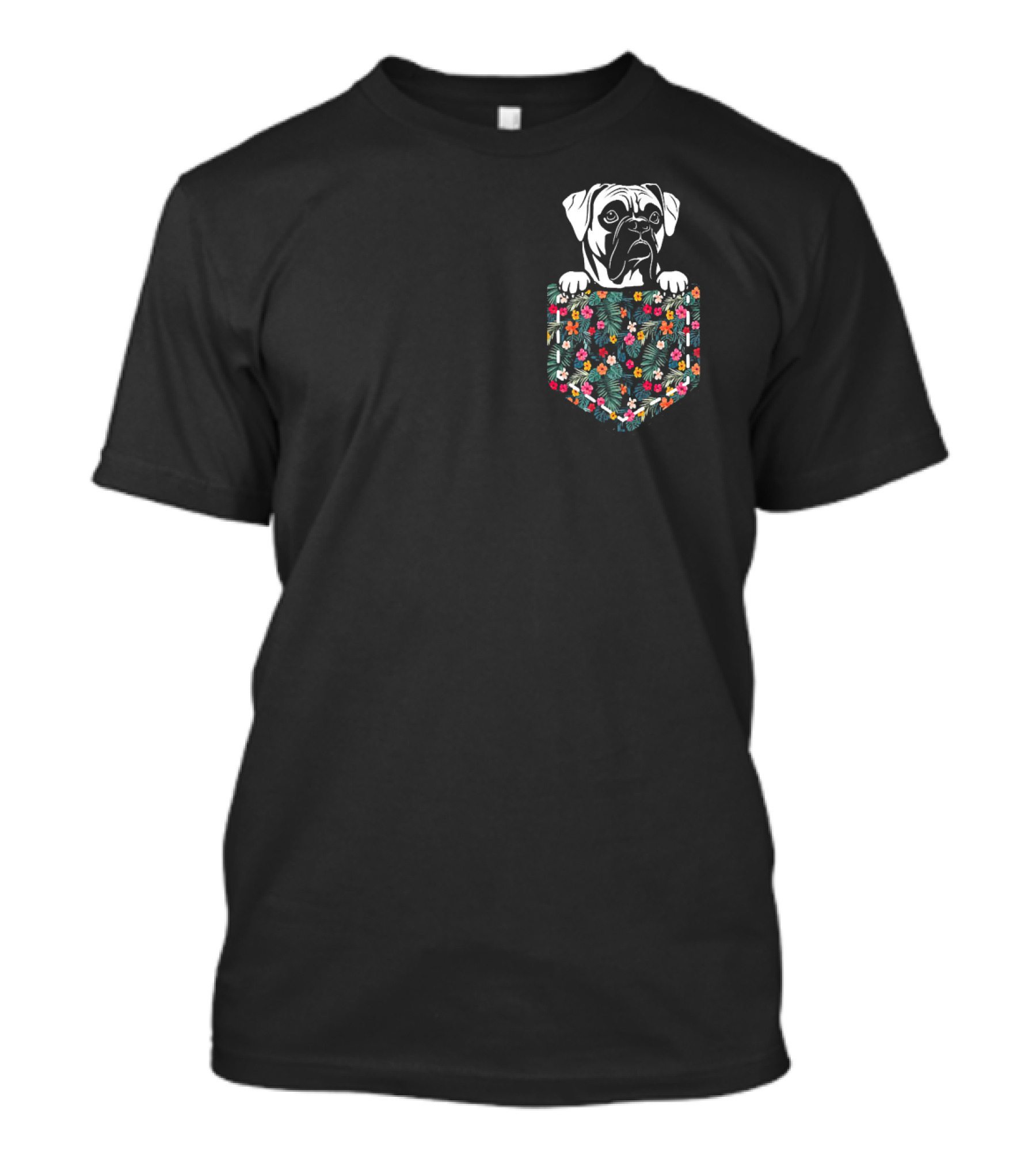 Funny Dog Lover Boxer In Floral Pocket T-Shirt