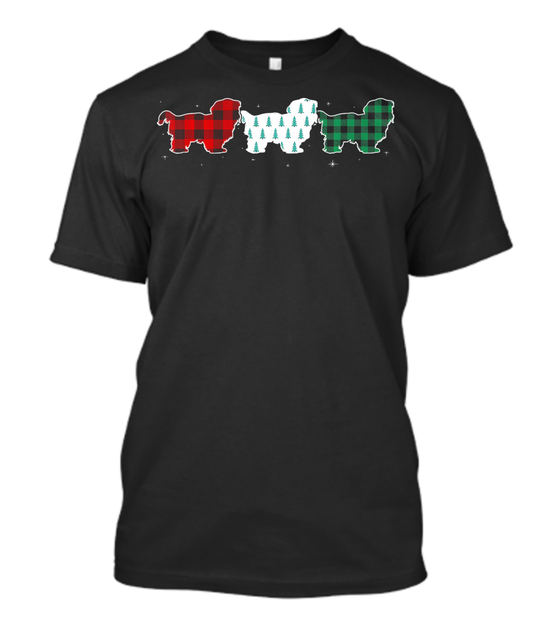 Funny Shih Tzu Red Plaid Christmas Trees Green Plaid T-Shirt