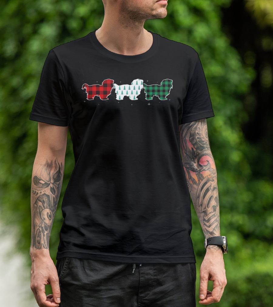 Funny Shih Tzu Red Plaid Christmas Trees Green Plaid T-Shirt