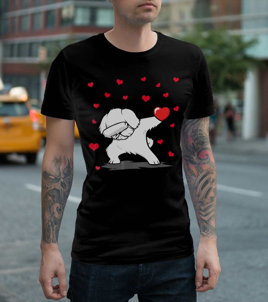 Dabbing Maltese Dog Surrounded By Hearts T-Shirt