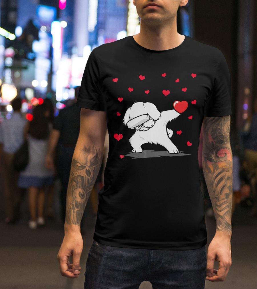 Dabbing Maltese Dog Surrounded By Hearts T-Shirt