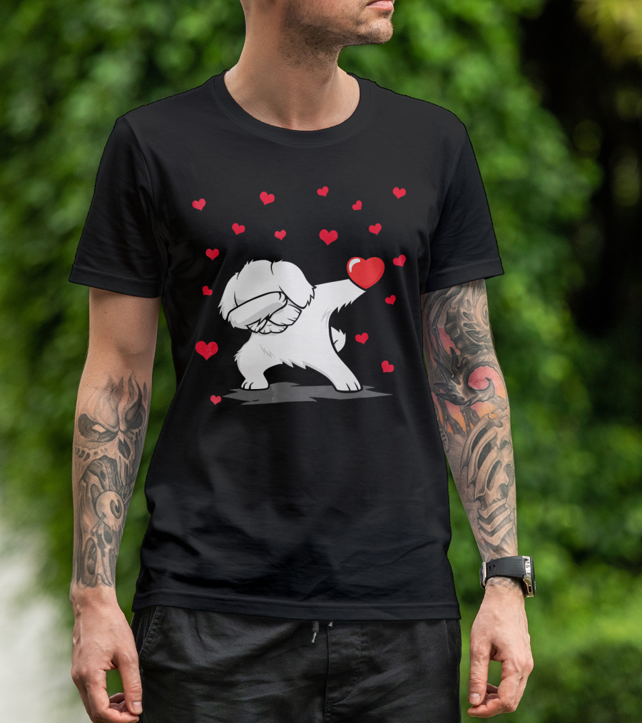 Dabbing Maltese Dog Surrounded By Hearts T-Shirt