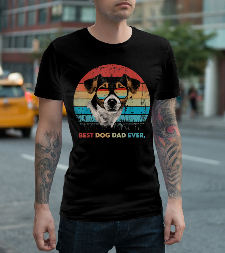 Best Dog Dad Ever Jack Russell Retro Sunset T-Shirt