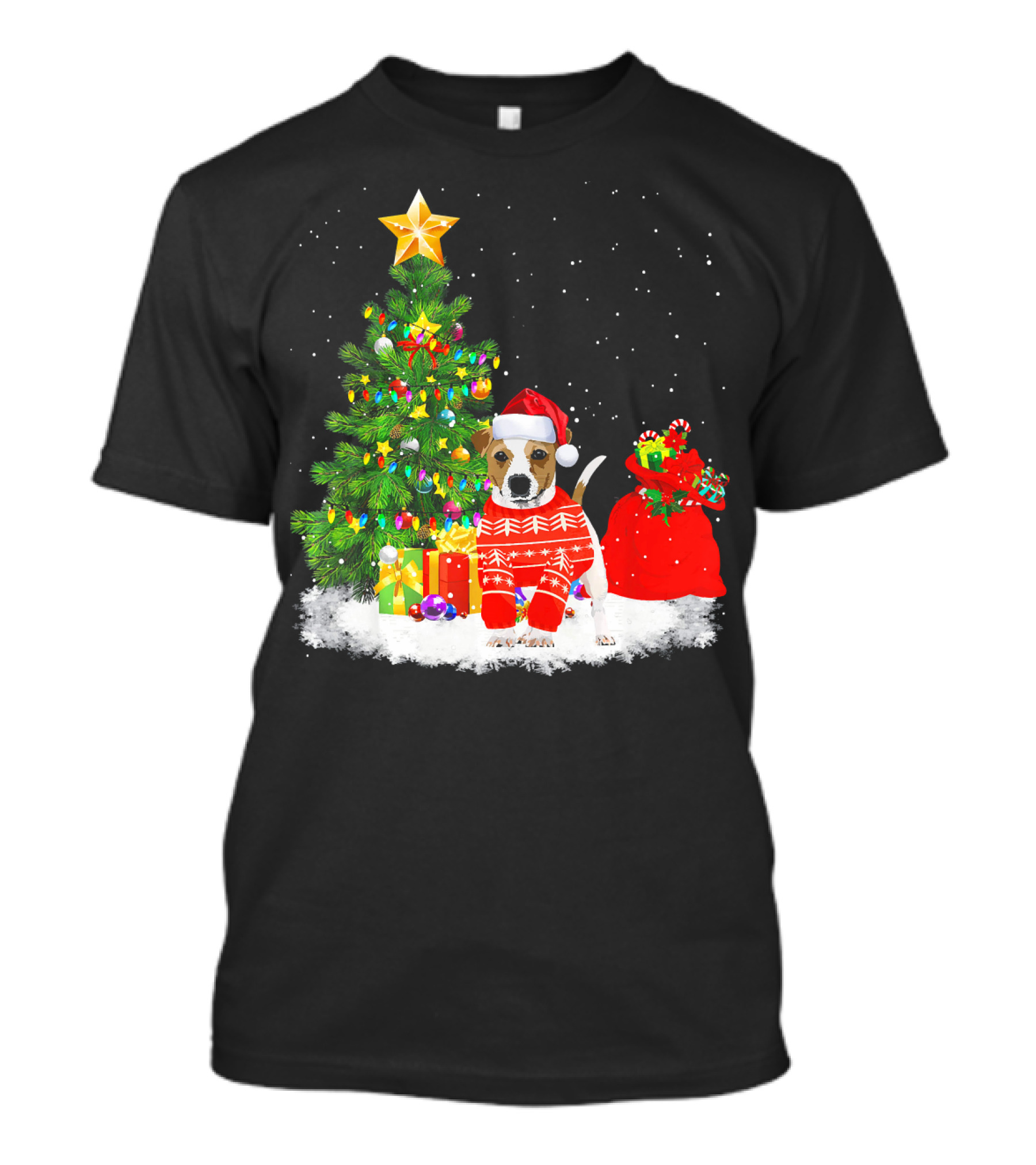 Jack Russell Terrier Dog Christmas Tree Santa Hat T-Shirt