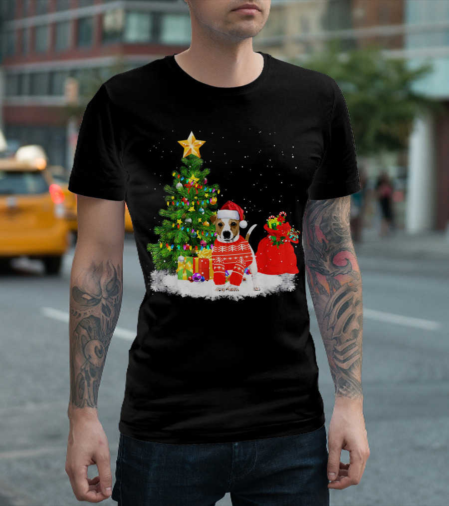 Jack Russell Terrier Dog Christmas Tree Santa Hat T-Shirt