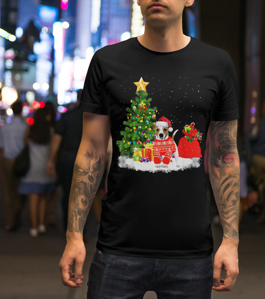 Jack Russell Terrier Dog Christmas Tree Santa Hat T-Shirt