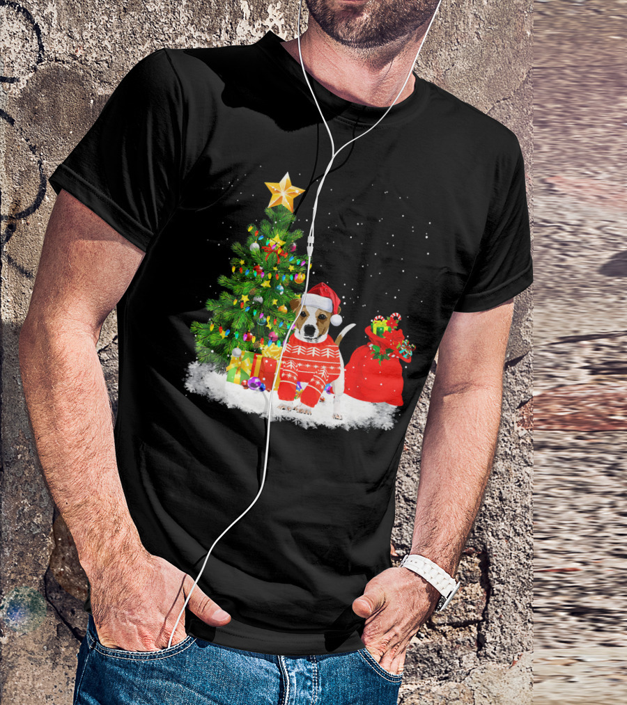 Jack Russell Terrier Dog Christmas Tree Santa Hat T-Shirt