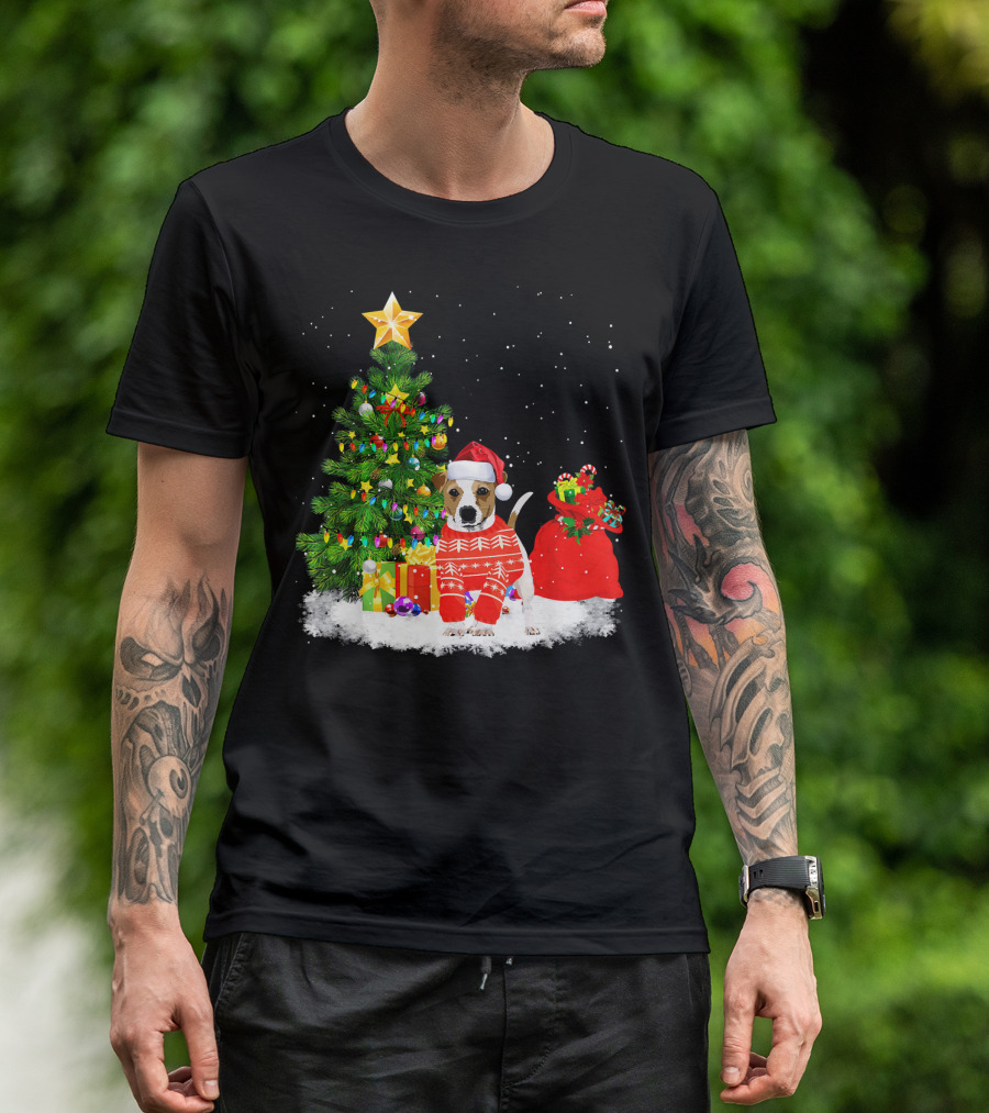 Jack Russell Terrier Dog Christmas Tree Santa Hat T-Shirt