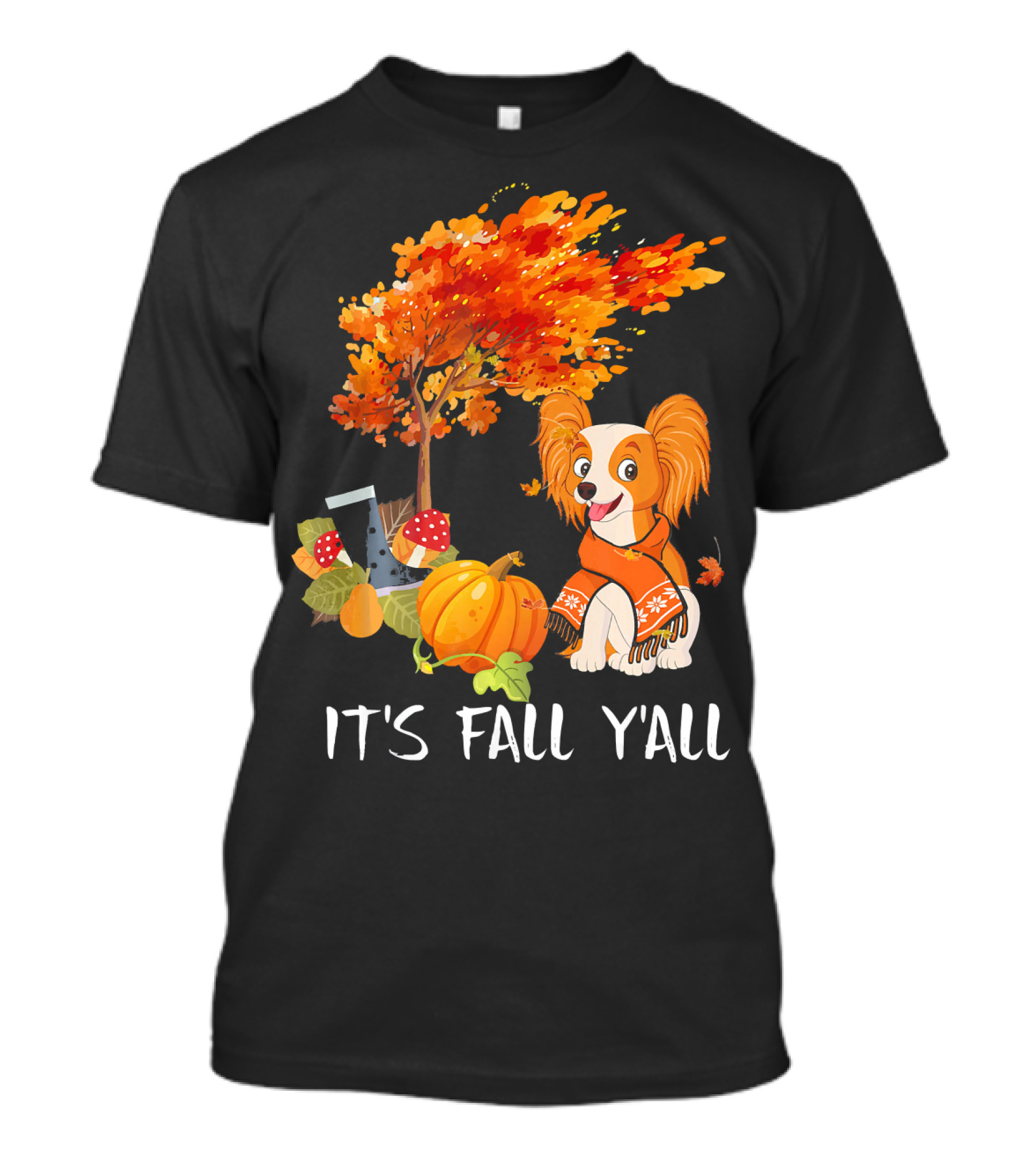 It's Fall Y'all Papillon Pumpkin Spice Autumn Scene T-Shirt