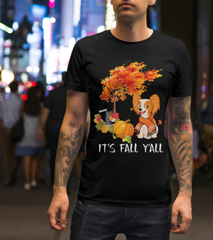 It's Fall Y'all Papillon Pumpkin Spice Autumn Scene T-Shirt