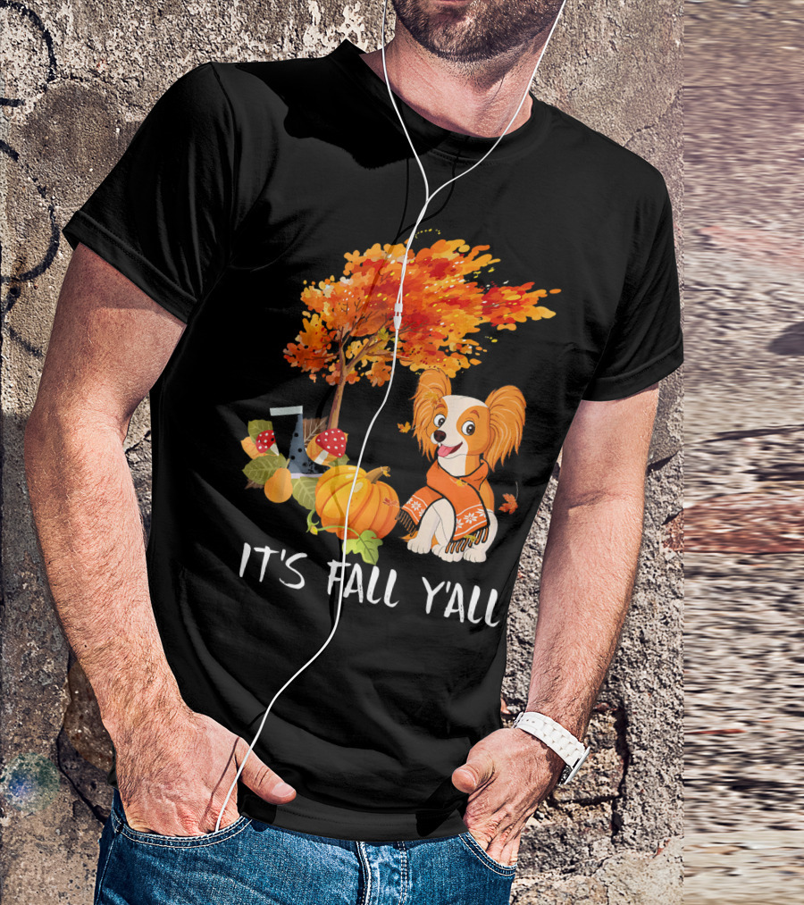 It's Fall Y'all Papillon Pumpkin Spice Autumn Scene T-Shirt