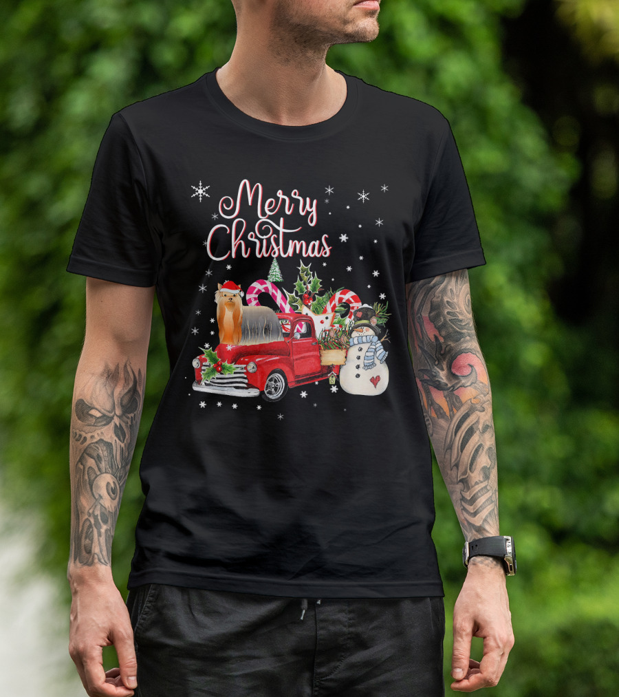 Merry Christmas Shih Tzu Santa Hat Red Truck Snowman Candy Cane T-Shirt