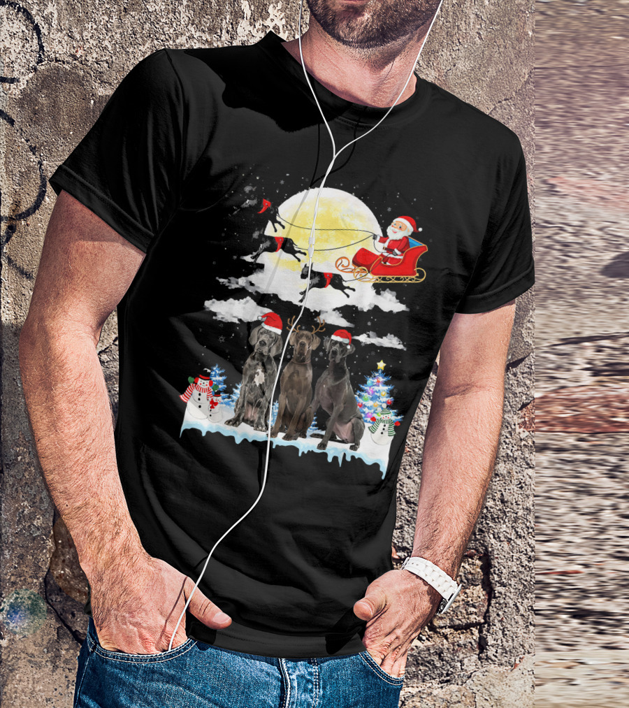 Great Dane Dogs Pulling Santa's Sleigh With Festive Christmas Decor T-Shirt