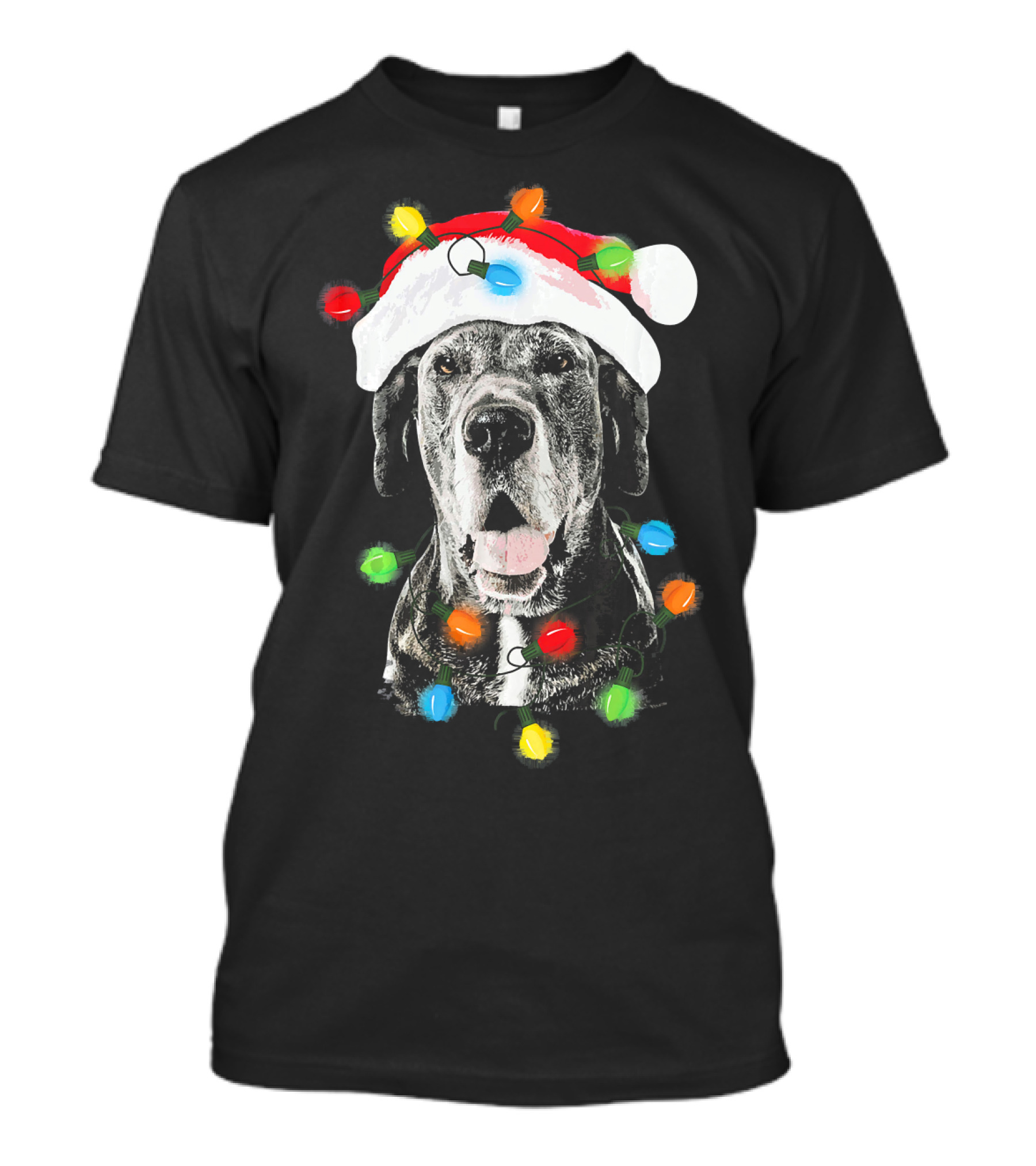 Santa Hat Great Dane With Christmas Lights T-Shirt