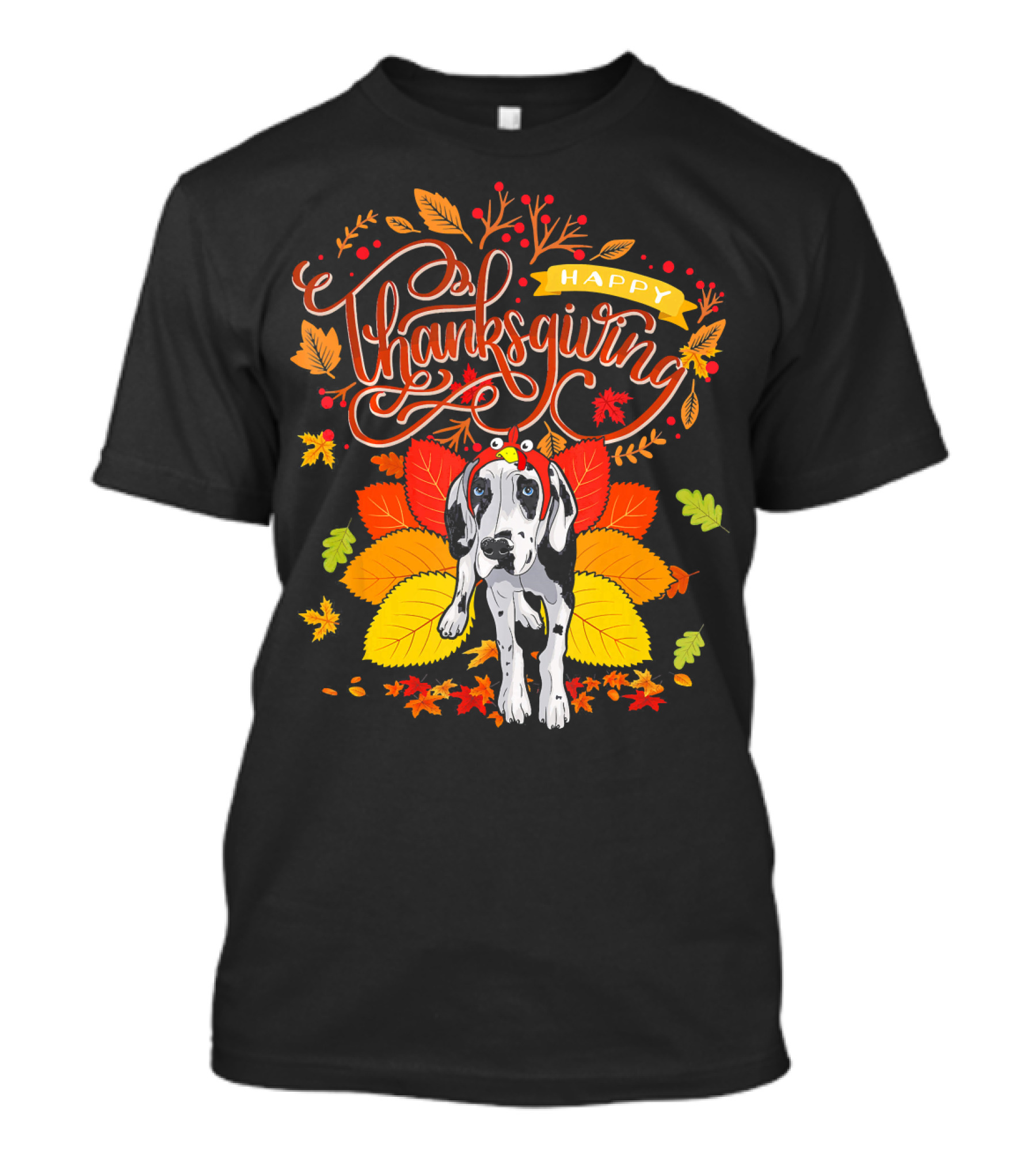 Happy Thanksgiving Great Dane Wearing Turkey Hat Fall Autumn T-Shirt