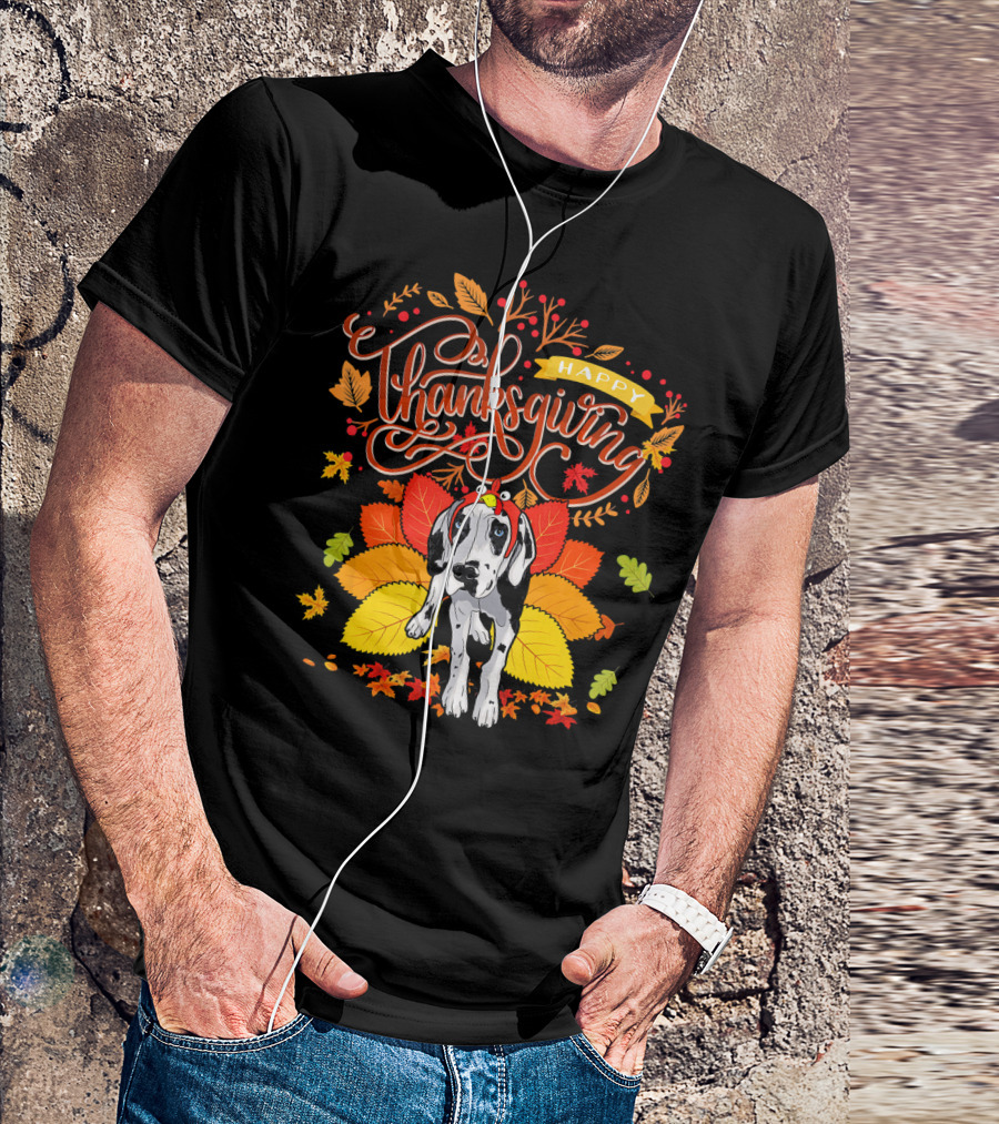 Happy Thanksgiving Great Dane Wearing Turkey Hat Fall Autumn T-Shirt