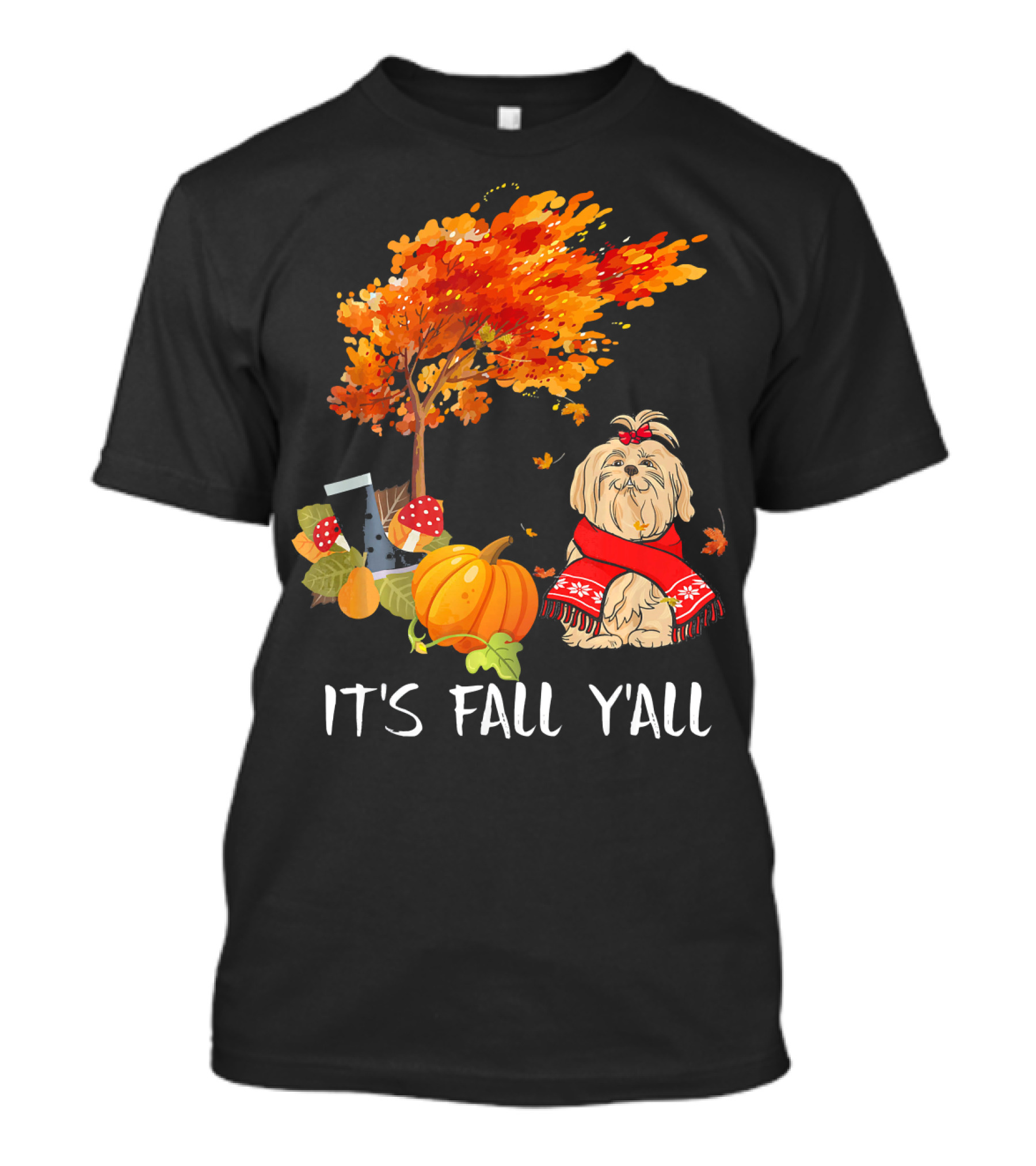 It's Fall Y'all Maltese Dog With Pumpkin And Autumn Tree T-Shirt