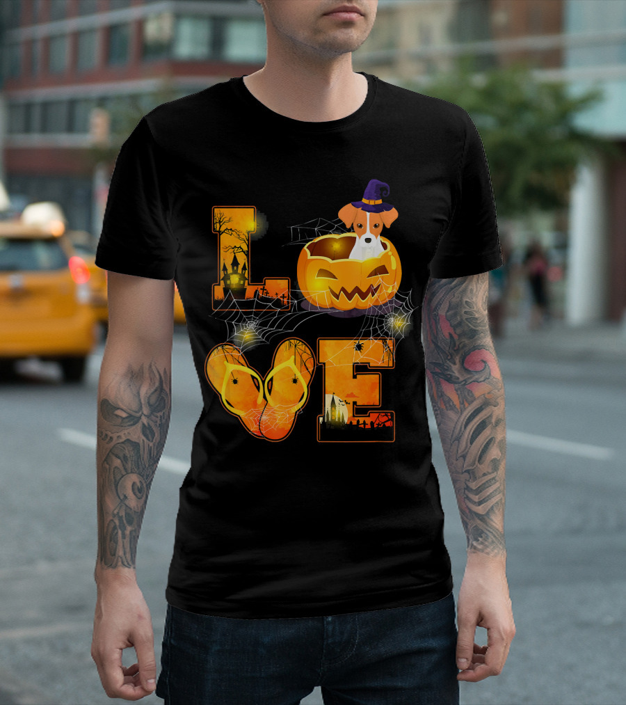 LOVE Halloween Jack Russell Terrier Pumpkin Hat T-Shirt