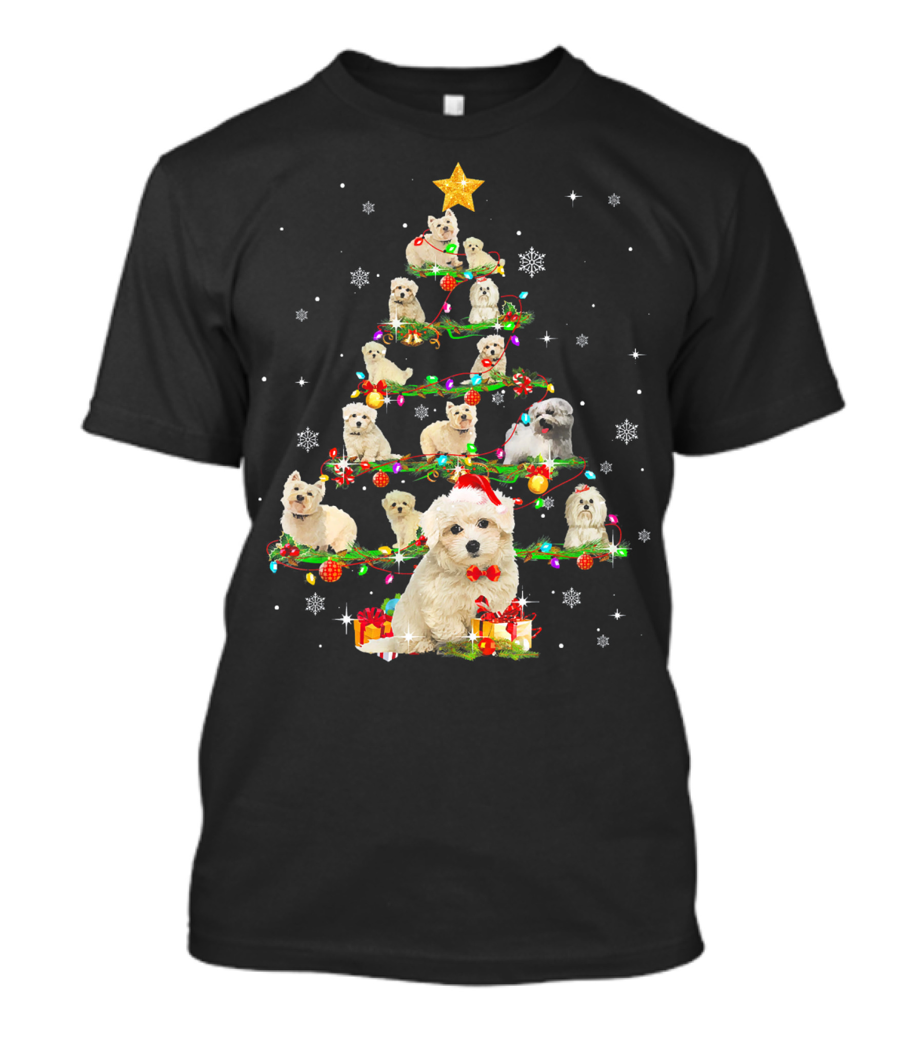 Funny Maltese Dog Christmas Tree With Santa Hat And Gifts T-Shirt