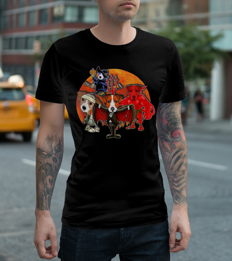 Halloween Jack Russell Mummy Witch Devil Werewolf Moon T-Shirt