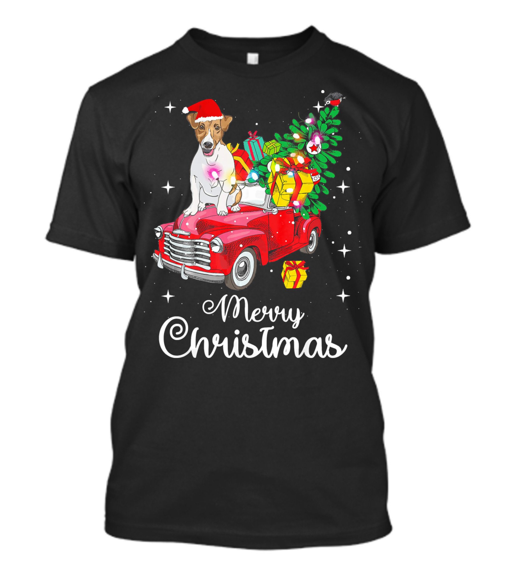 Jack Russell Terrier Merry Christmas Ride Red Truck T-Shirt