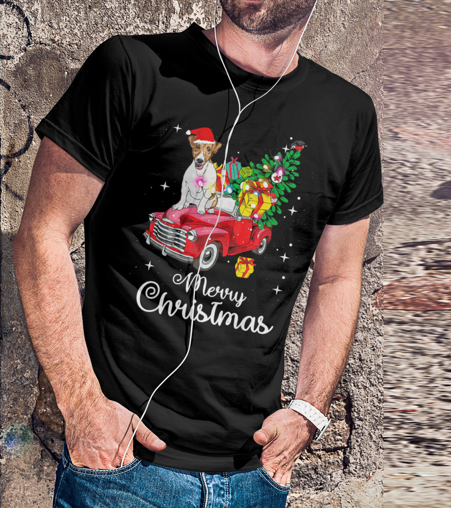 Jack Russell Terrier Merry Christmas Ride Red Truck T-Shirt