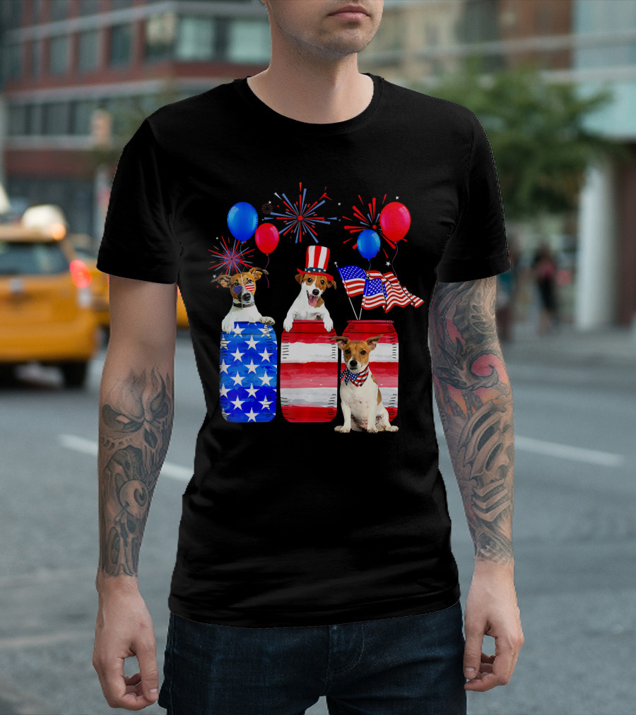Patriotic Jack Russell Beer Fireworks and Dogs Lovers T-Shirt