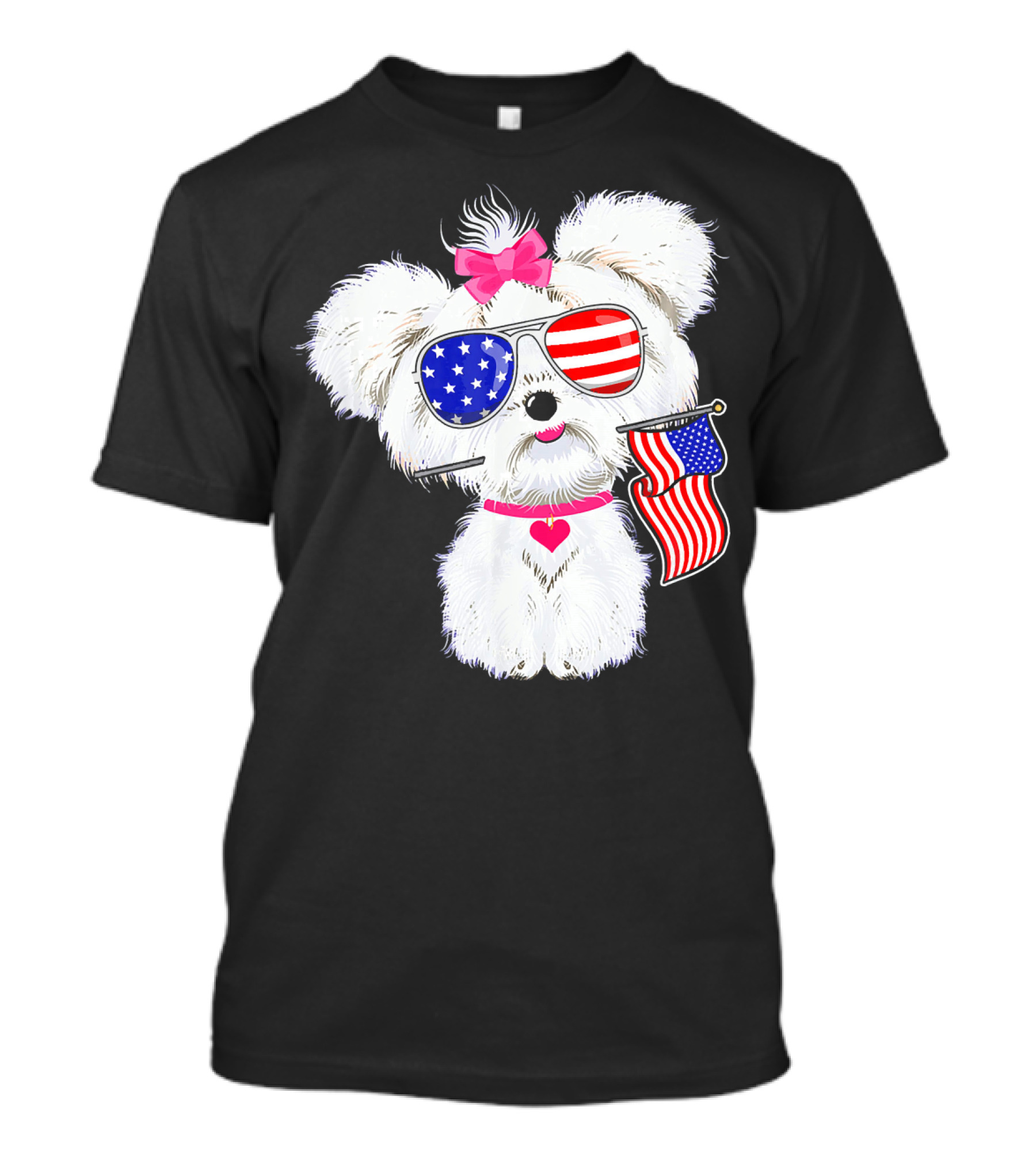 Maltese Dog With American Flag Sunglasses And Bow Patriotic 4th Of July T-Shirt