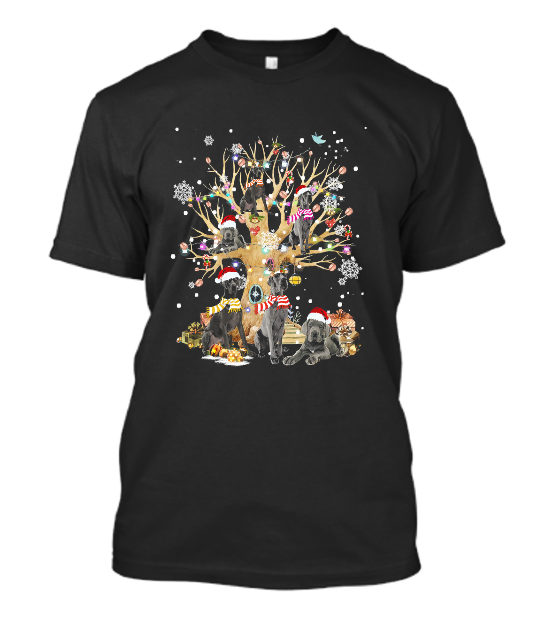 Great Dane Santa Christmas Tree Holiday Scene T-Shirt