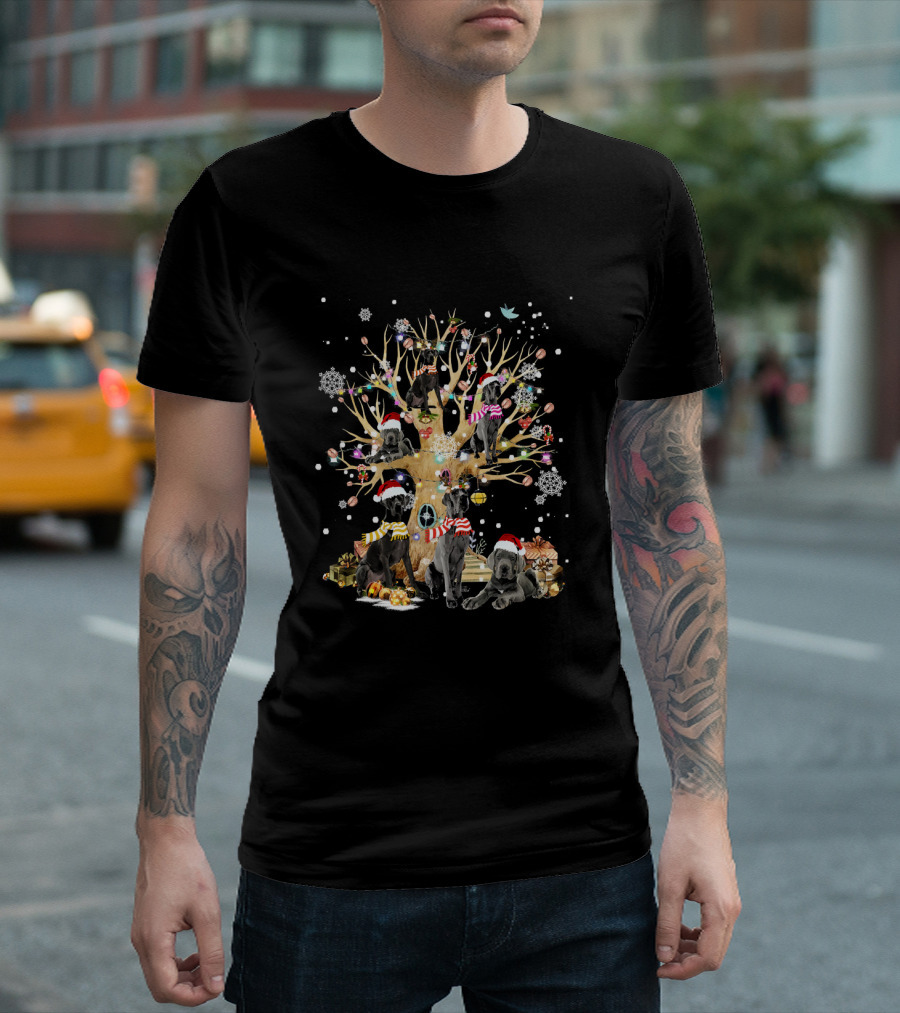 Great Dane Santa Christmas Tree Holiday Scene T-Shirt