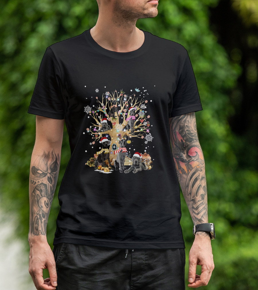 Great Dane Santa Christmas Tree Holiday Scene T-Shirt