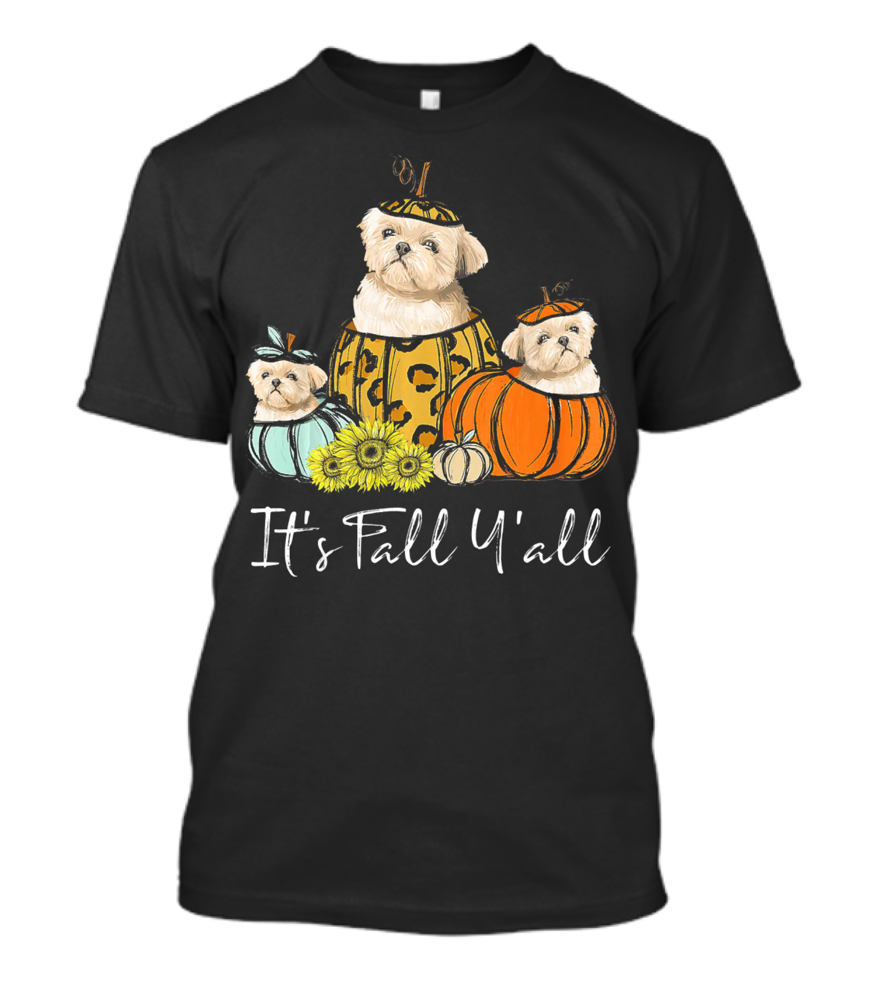 It's Fall Y'all Shih Tzu Dogs In Pumpkins T-Shirt