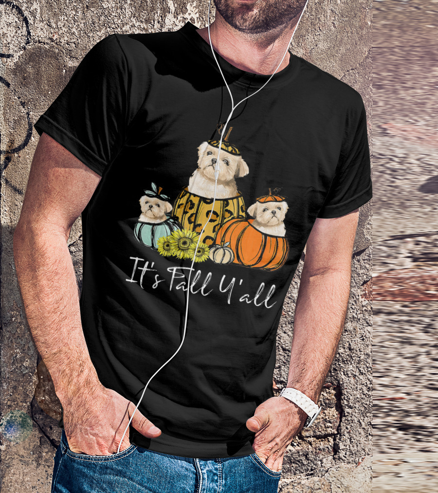 It's Fall Y'all Shih Tzu Dogs In Pumpkins T-Shirt