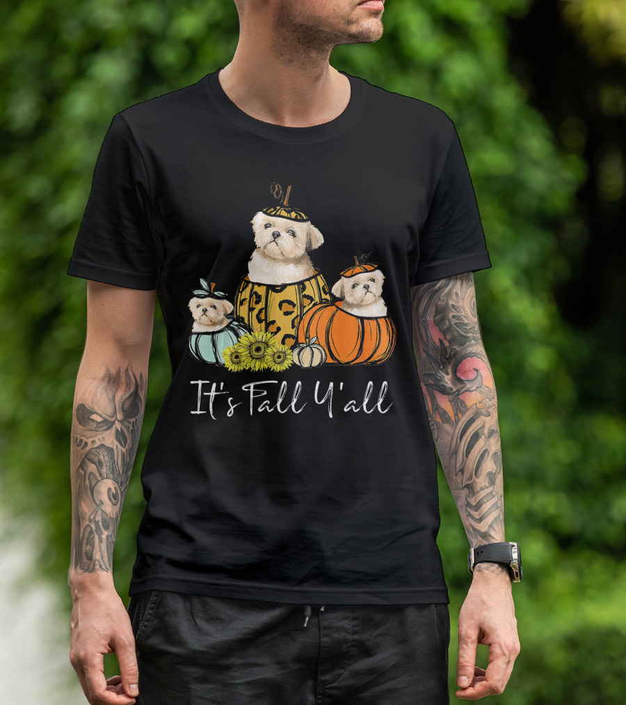 It's Fall Y'all Shih Tzu Dogs In Pumpkins T-Shirt