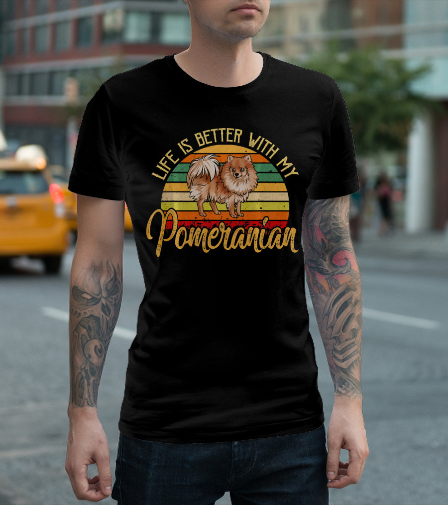 Life Is Better With My Pomeranian Vintage Retro Stripes T-Shirt