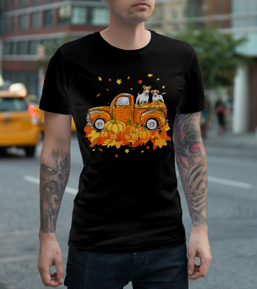 Jack Russell Pumpkin Truck Halloween Fall Leaves T-Shirt