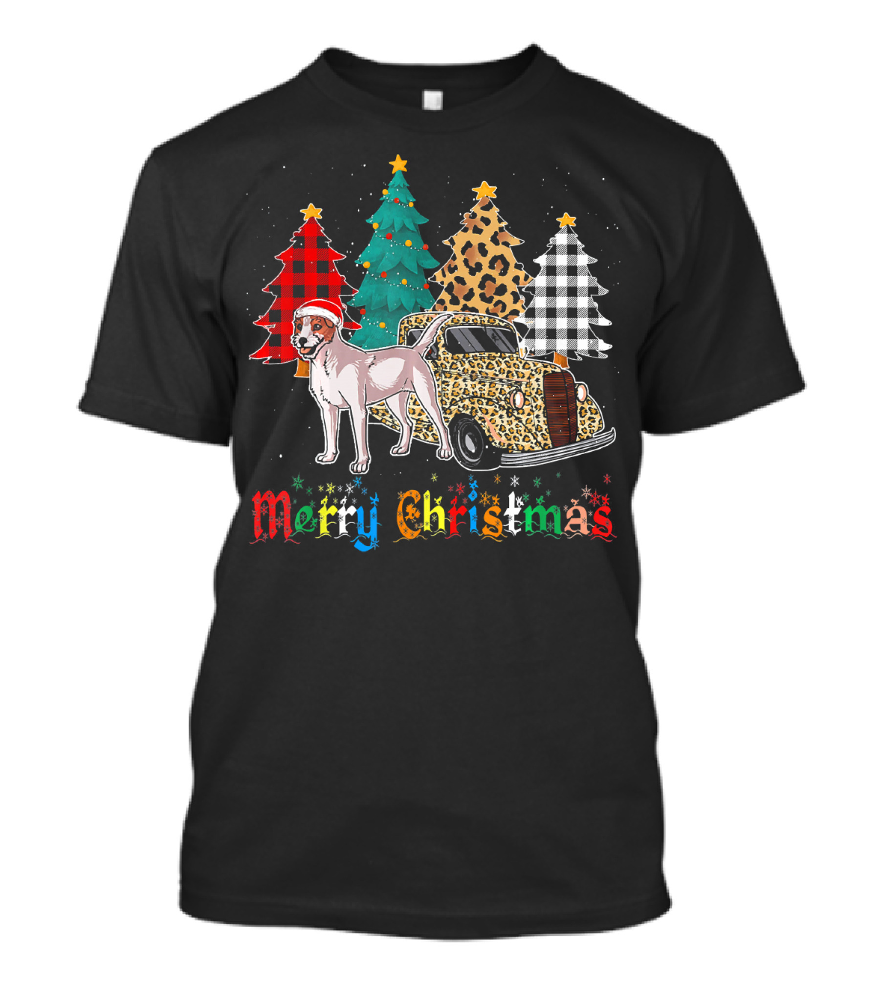 Merry Christmas Jack Russell Terrier Leopard Plaid Truck T-Shirt