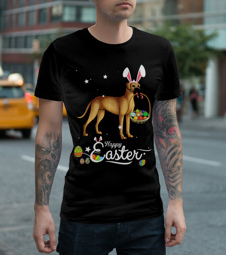 Happy Easter Funny Great Dane with Bunny Ears and Eggs T-Shirt