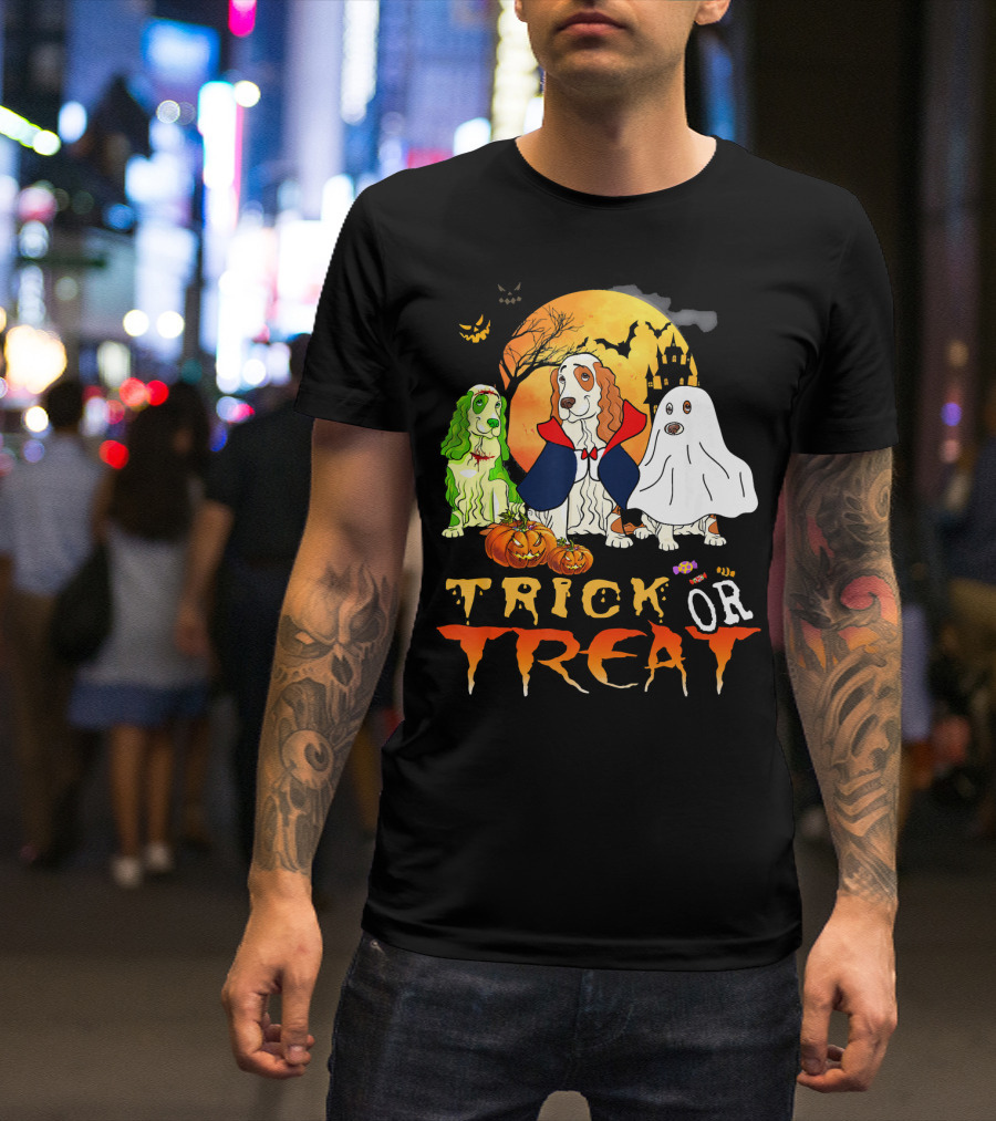 Cocker Spaniel Halloween Trick Or Treating With Pumpkins And Ghosts T-Shirt