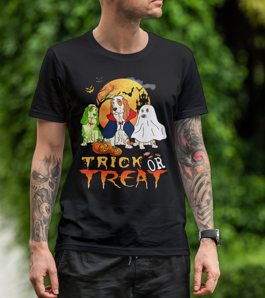 Cocker Spaniel Halloween Trick Or Treating With Pumpkins And Ghosts T-Shirt