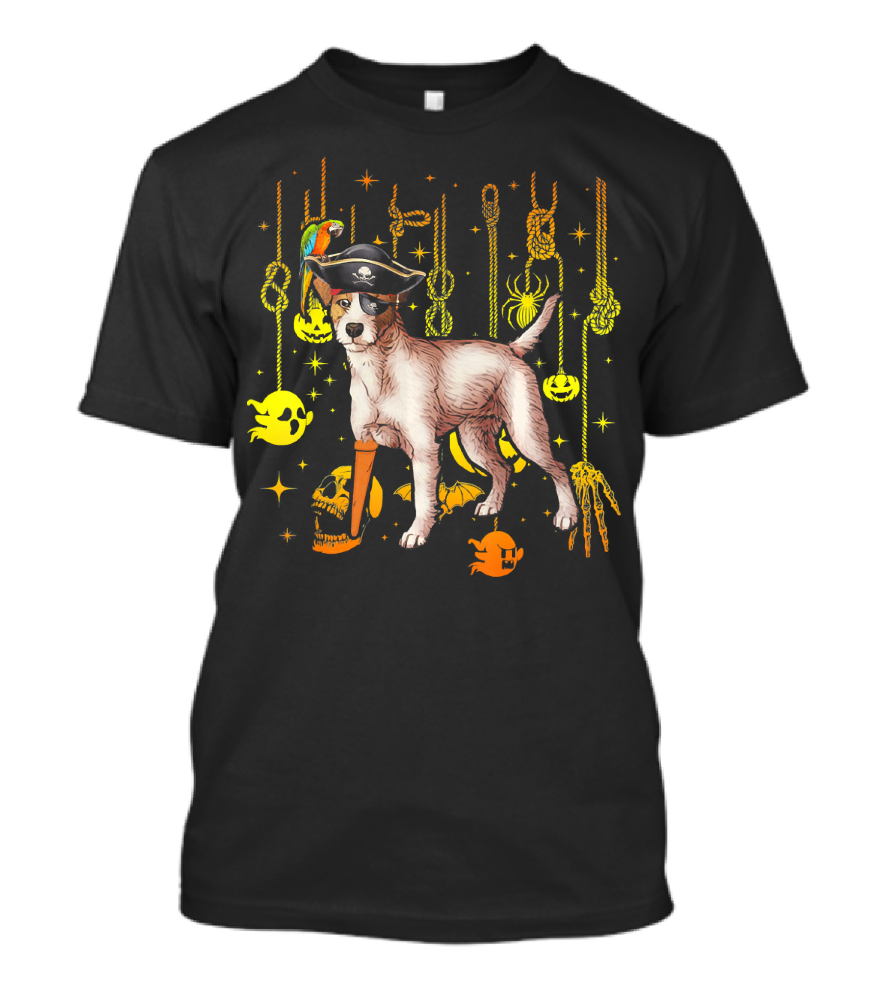 Jack Russell Terrier Pirate Halloween With Ghosts And Pumpkins T-Shirt