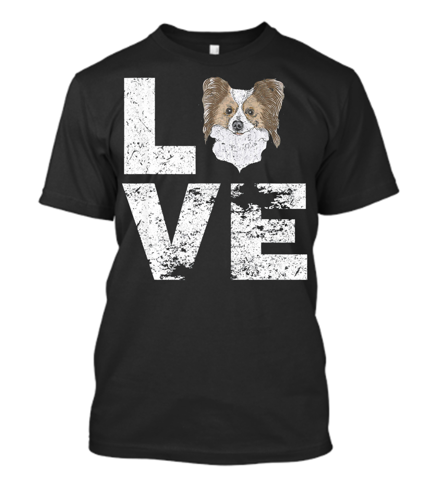 LOVE Papillon Dog Head Typography T-Shirt